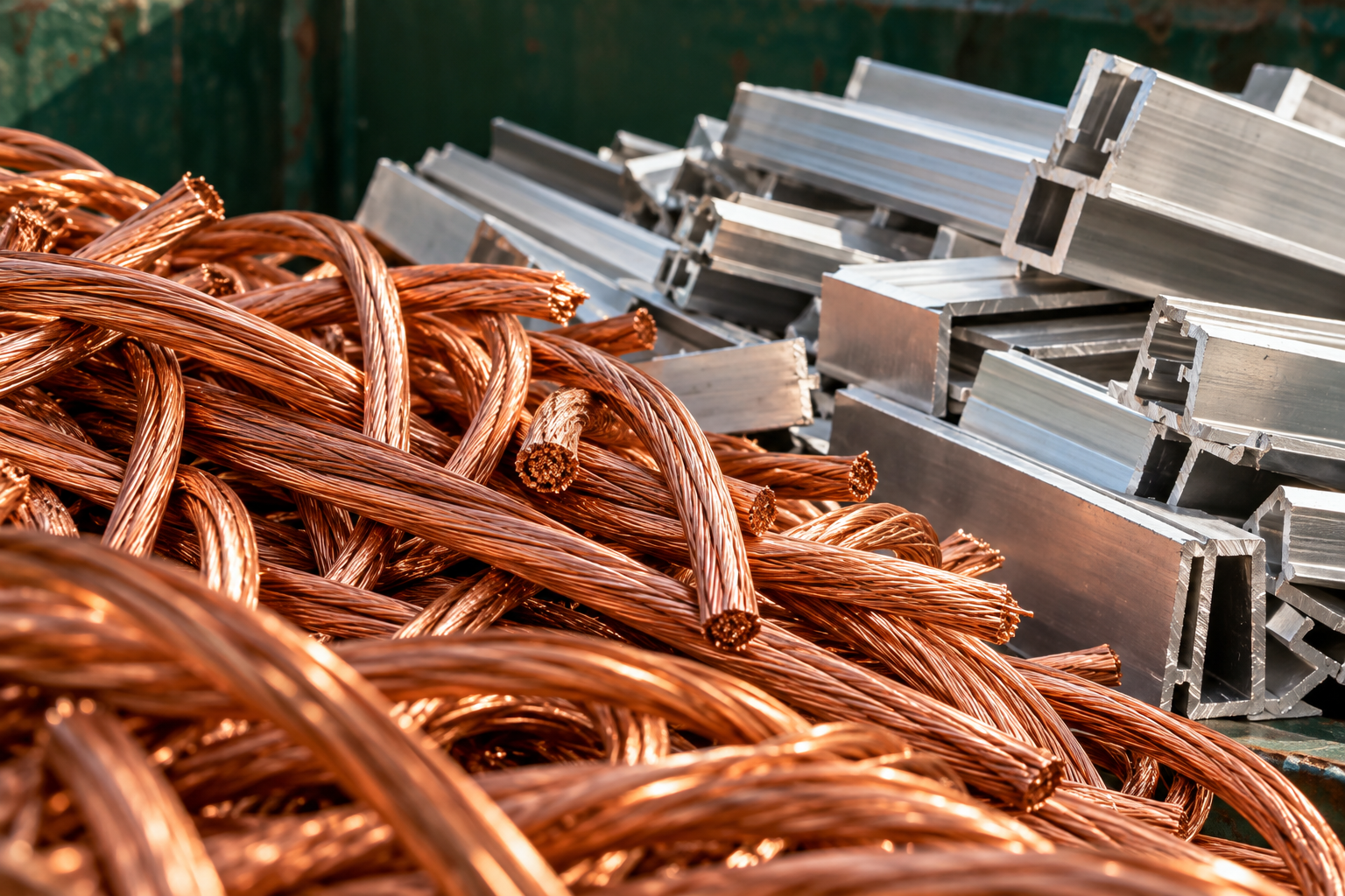 Concept image: separated copper wire and aluminum materials